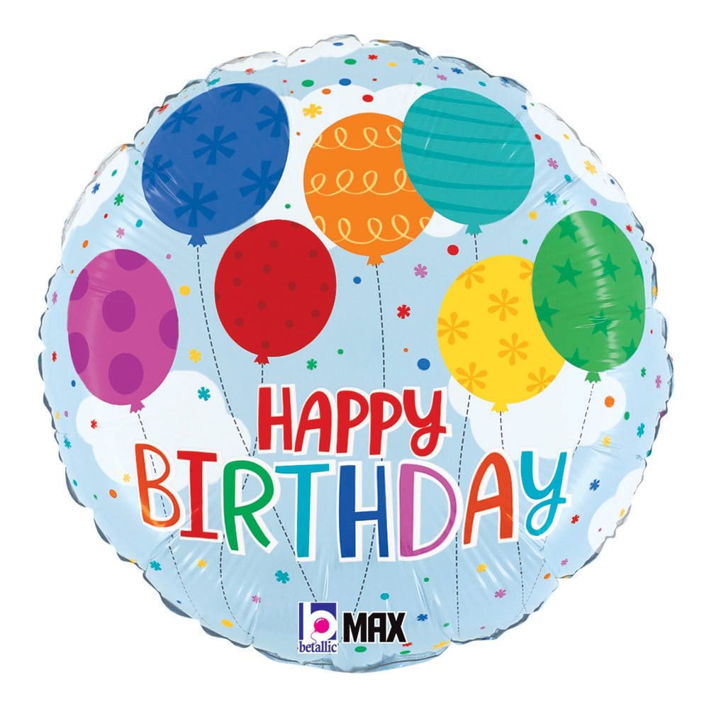 Colorful Happy Birthday balloon with cheerful balloons and confetti.