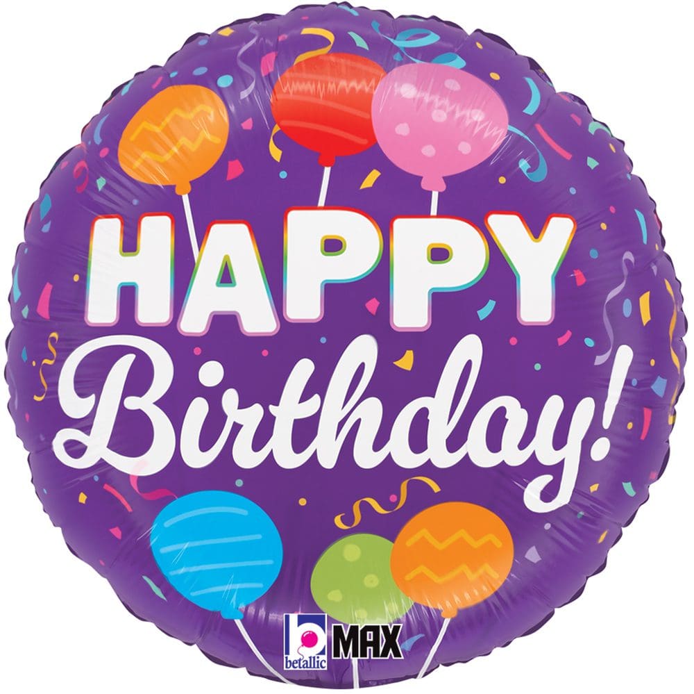 Colorful 'Happy Birthday' balloon with candy decorations.