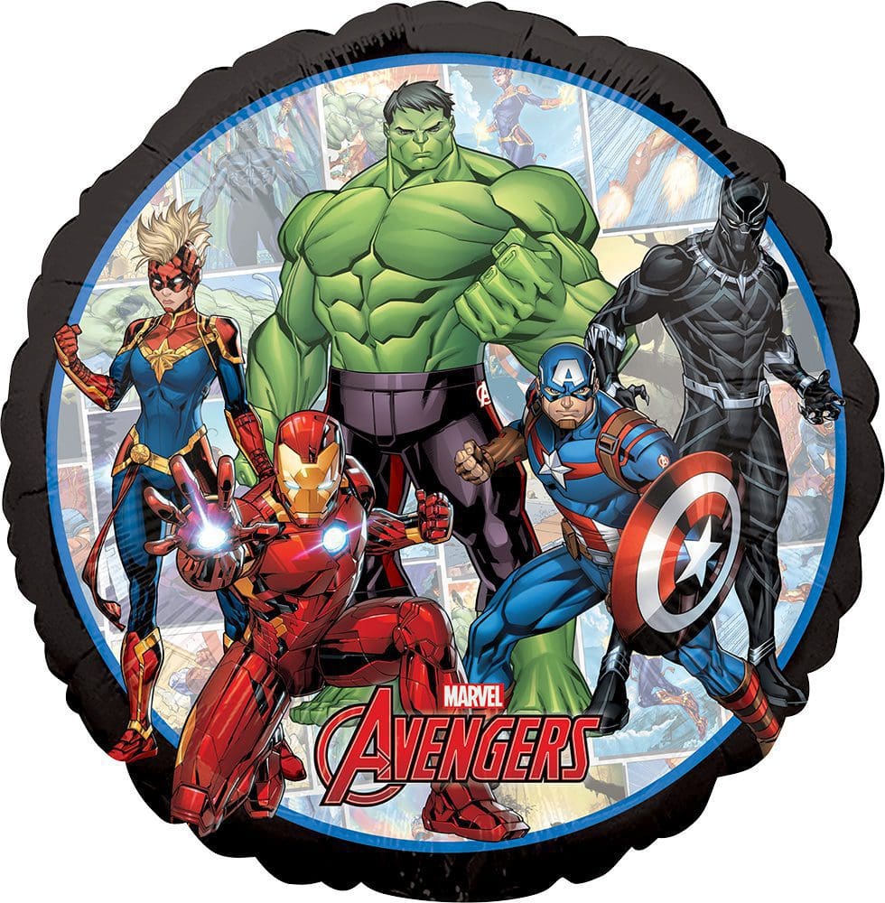Avengers team featuring Hulk, Iron Man, Captain America, and others on a round balloon.