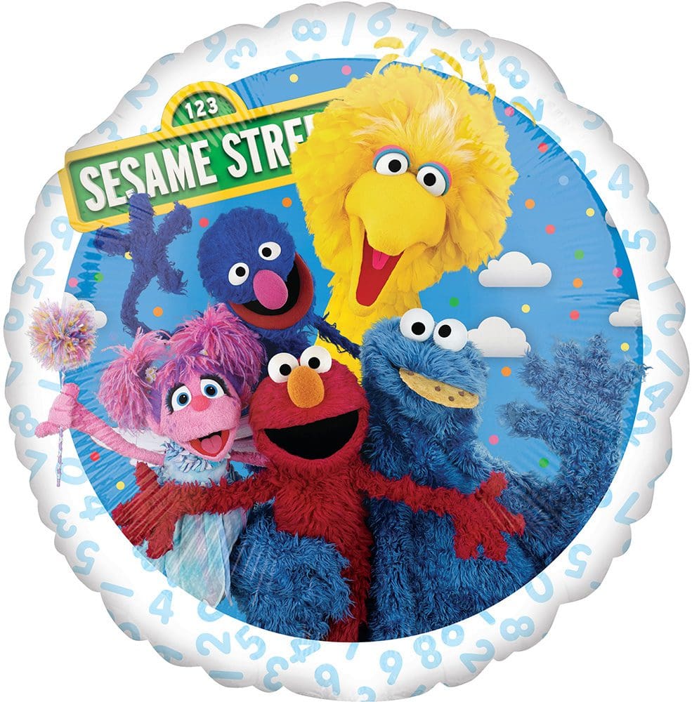 Sesame Street characters on a festive balloon.