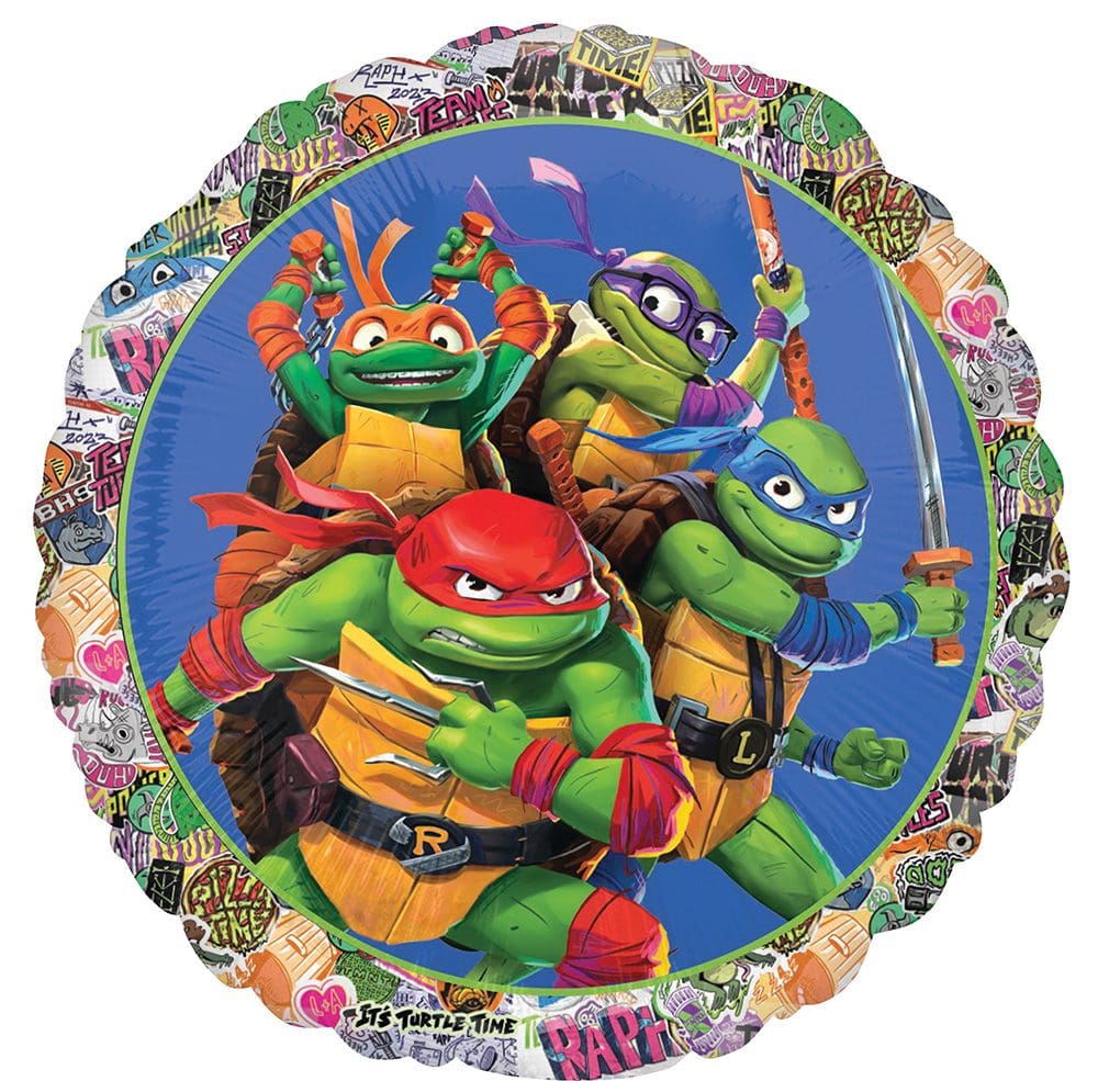 Four Teenage Mutant Ninja Turtles in action pose on a colorful balloon.