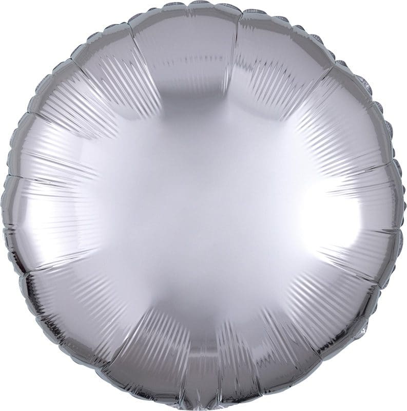 A shiny silver metallic balloon with a round shape.