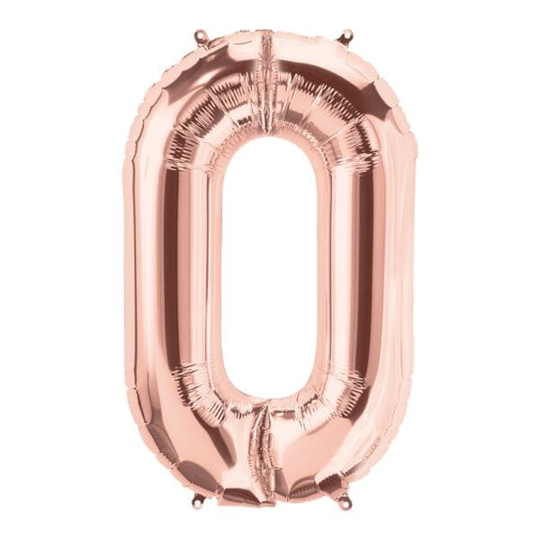 Rose gold foil balloon shaped like zero