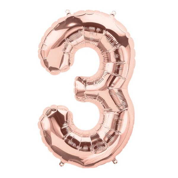 Rose gold foil balloon number three