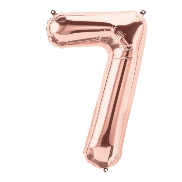 Rose gold foil balloon shaped like number seven