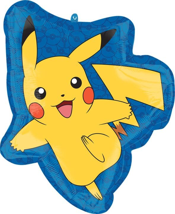 Pikachu-shaped balloon on blue patterned background