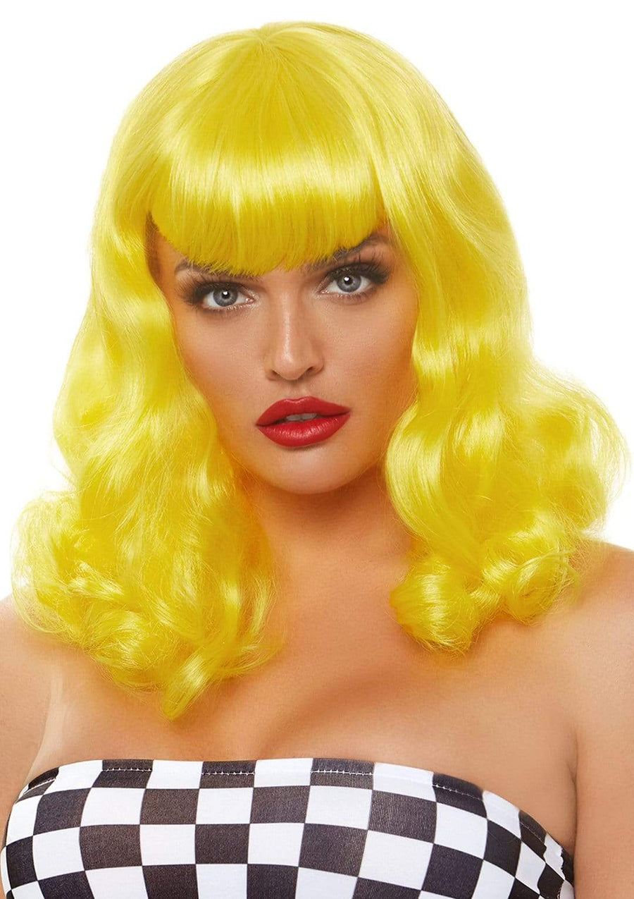 Leg Avenue™ 16" Retro Bang Curly Wig — Yellow