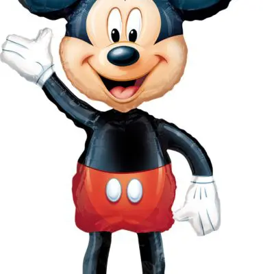 A colorful Mickey Mouse balloon waving cheerfully.