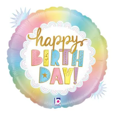 Colorful happy birthday balloon with rainbow gradient.