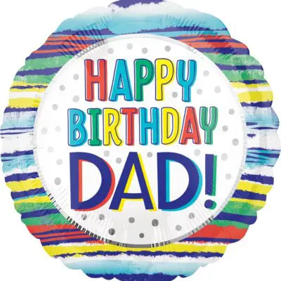 Colorful happy birthday dad balloon with stripes.