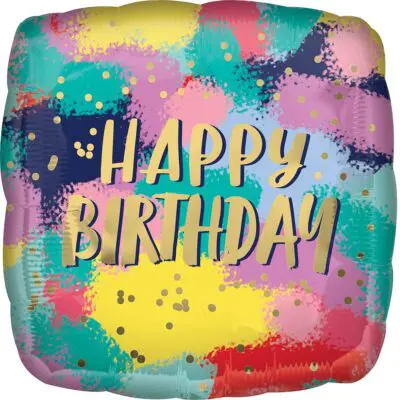 Colorful birthday balloon with 'Happy Birthday' text.