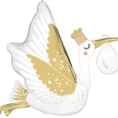 A white dove with golden wings and a crown, carrying an olive branch.