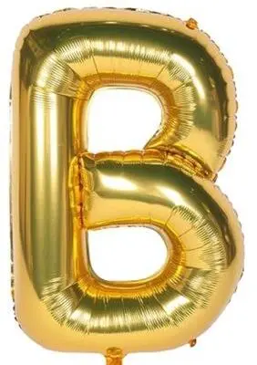 Gold foil balloon shaped like the letter B.