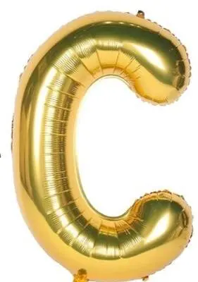 A shiny gold balloon shaped like the letter C.