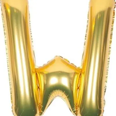 Gold foil balloon shaped like the letter W.