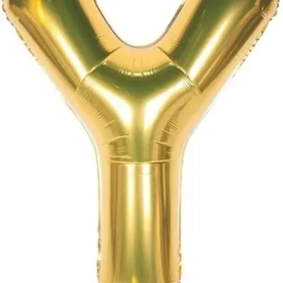 Gold foil balloon shaped like the letter Y.