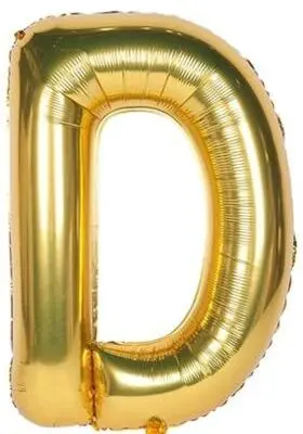 A shiny gold balloon shaped like the letter D.