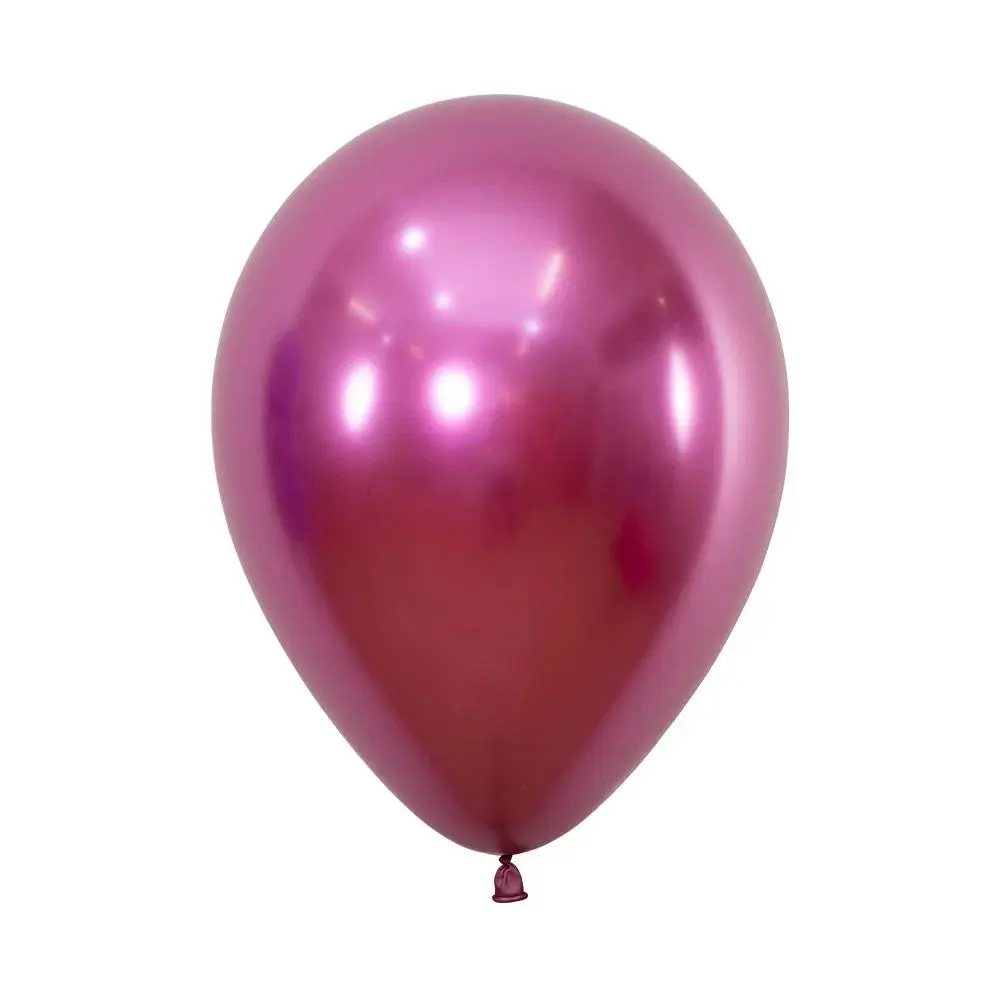 Shiny metallic pink balloon with a tied end.