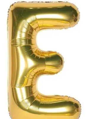 Gold foil balloon shaped like the letter E.