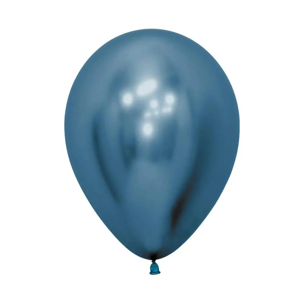 A shiny metallic blue balloon.