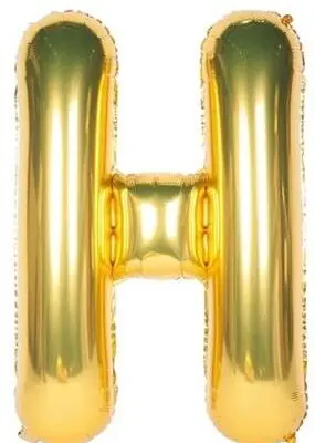 A shiny gold balloon shaped like the letter H.