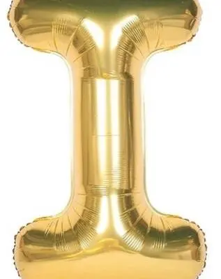 Gold foil balloon shaped like the letter I.