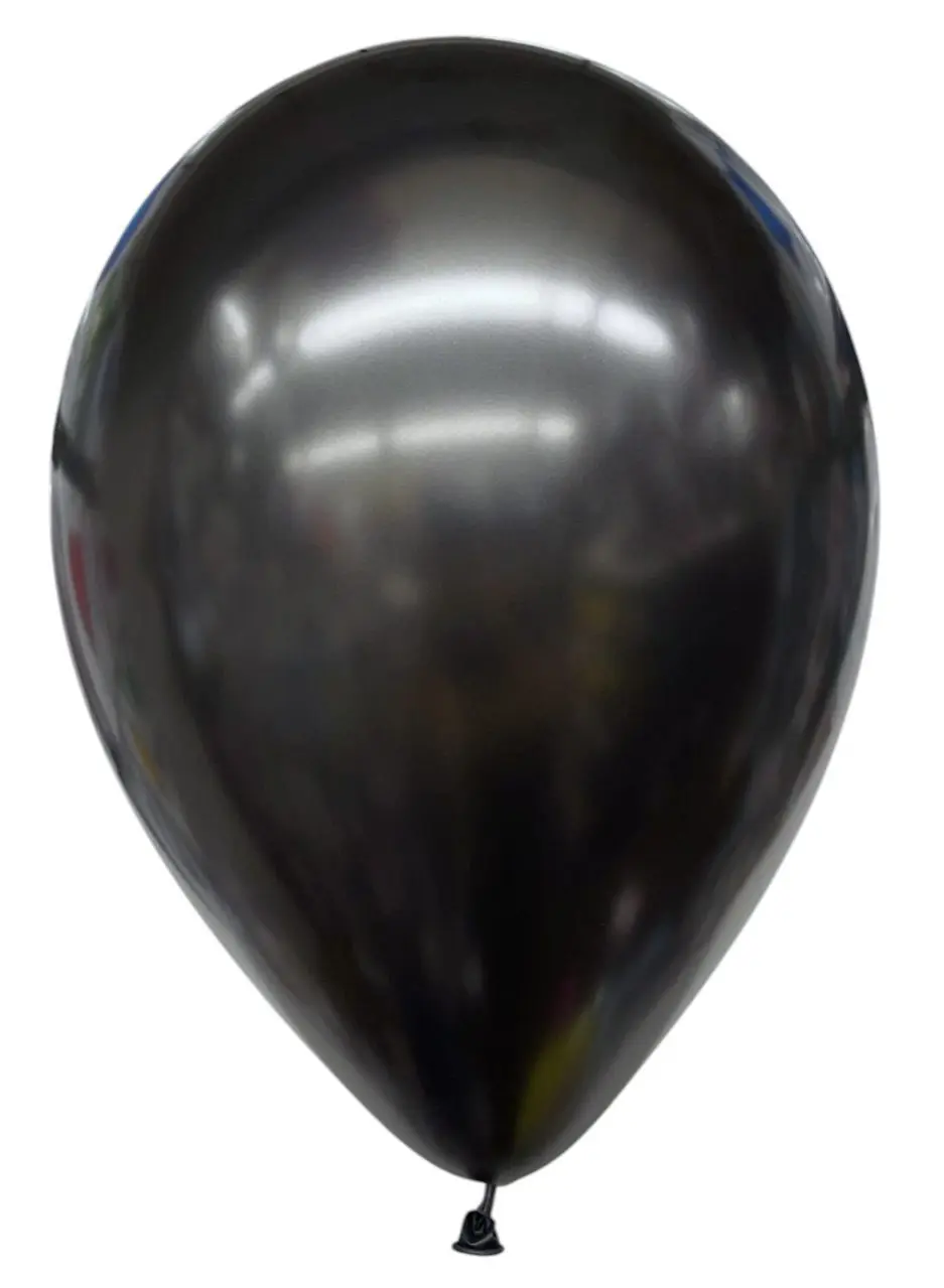 A shiny black balloon with reflections on its surface.