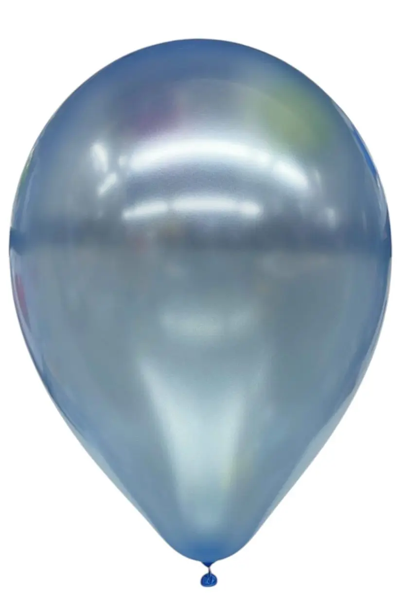 A shiny metallic silver balloon.