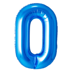 A shiny blue balloon shaped like the number zero.