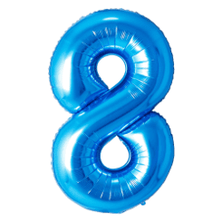 Blue balloon shaped like the number 8.
