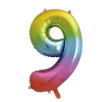A colorful balloon shaped like the number 9.