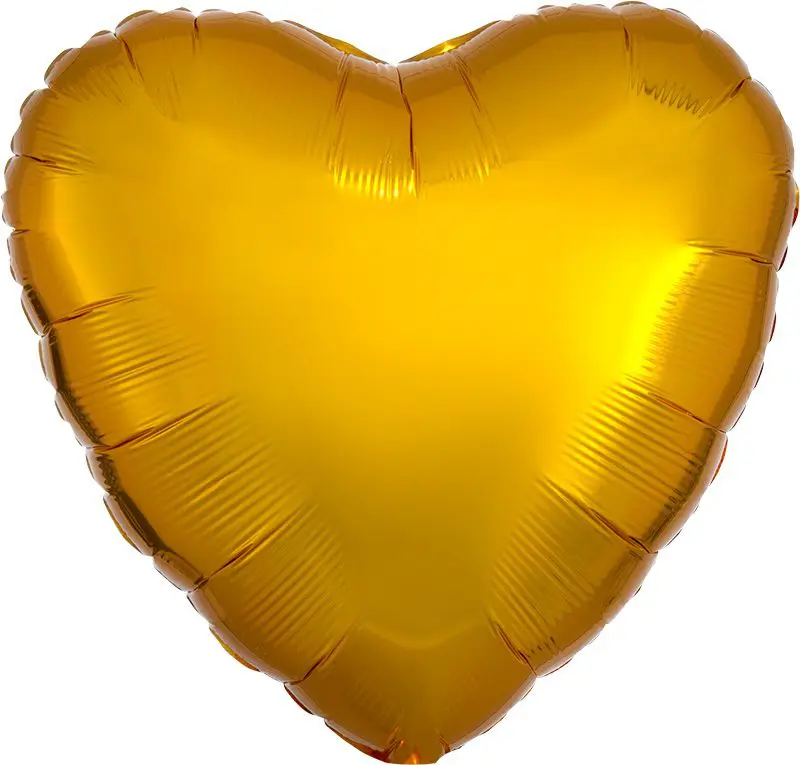 A shiny gold heart-shaped balloon against a white background.