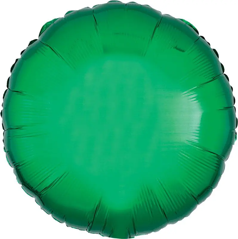 A green, round foil balloon with a shiny surface.