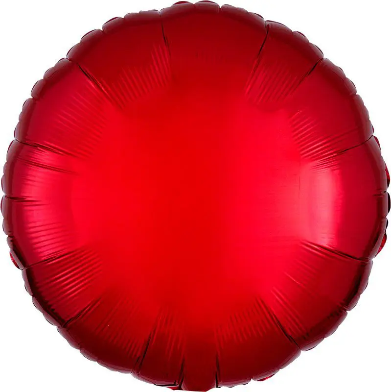 A shiny red round balloon with a metallic finish.