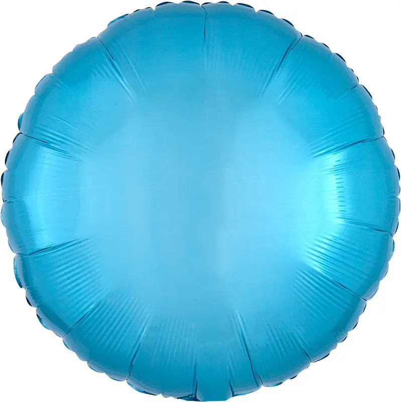 A round, shiny blue foil balloon.