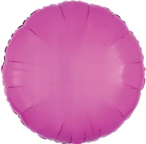 A round, pink, inflated balloon against a white background.