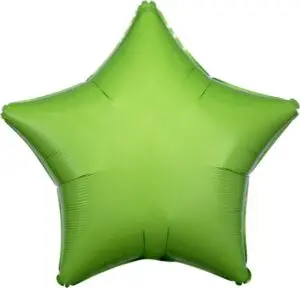 A bright green star-shaped balloon with a smooth surface.