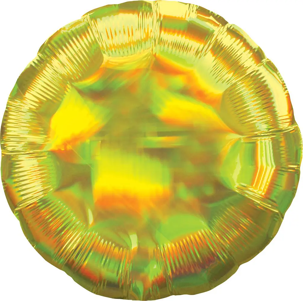 Shiny gold foil balloon with a round shape and reflective surface.