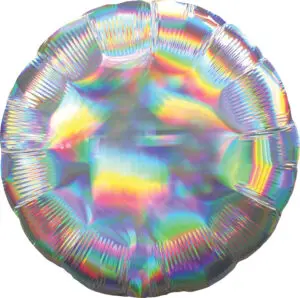 Round iridescent balloon with rainbow reflections.
