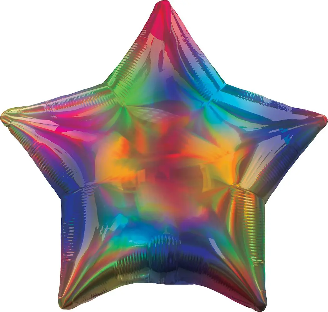 A shiny, multicolored star-shaped balloon.