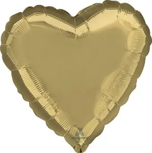 Gold heart-shaped foil balloon floating.