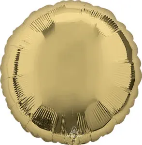 A shiny gold foil balloon with crimped edges.
