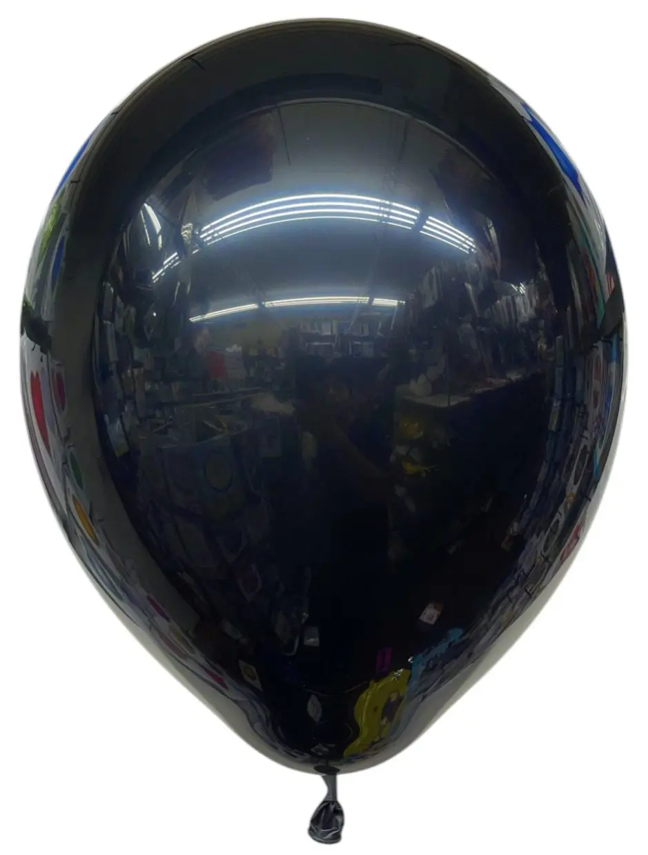 A shiny black balloon reflecting light.