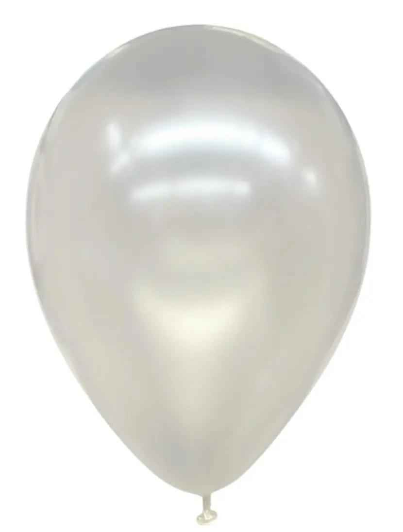 A single shiny silver balloon with a reflective surface.