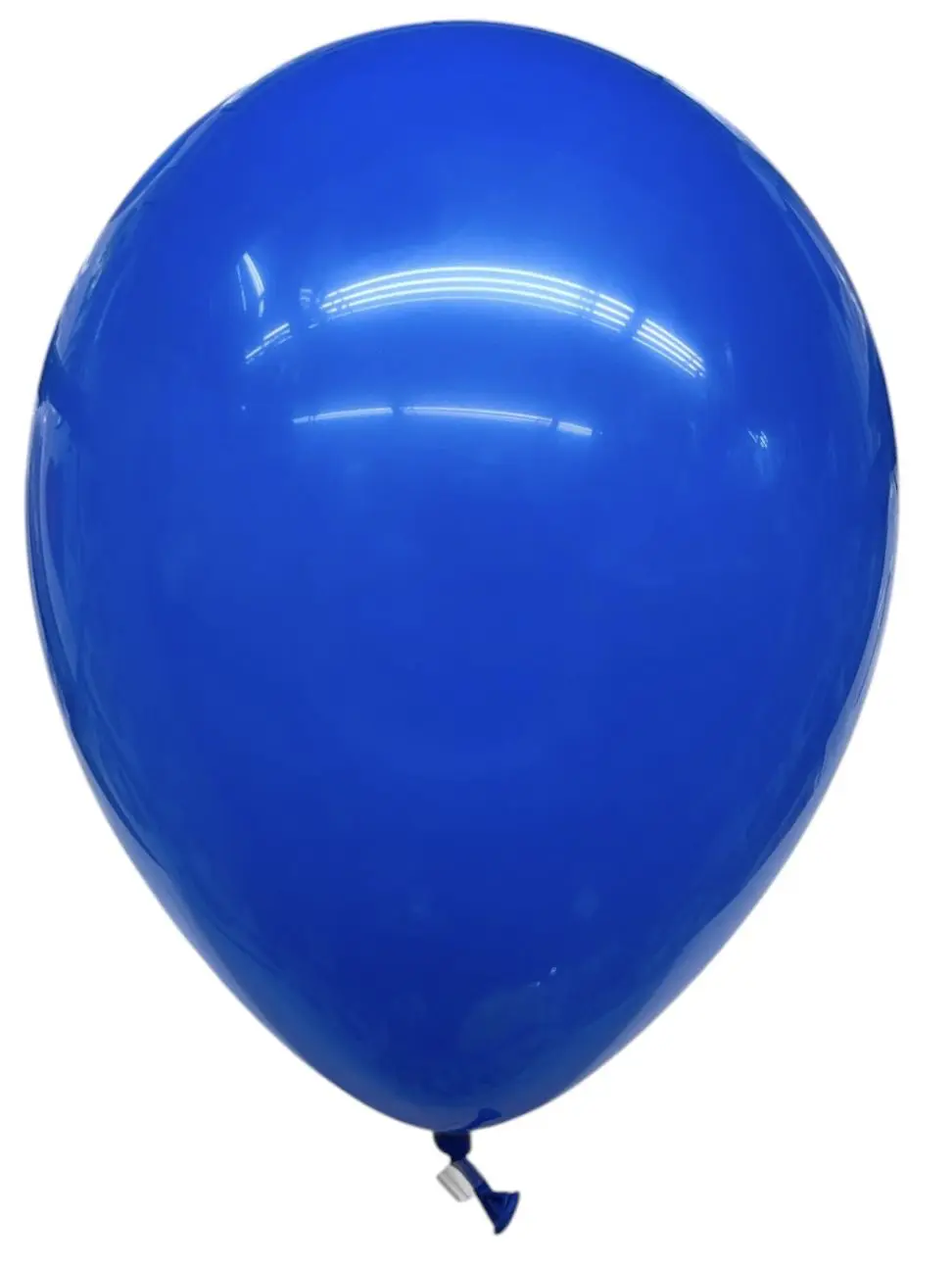 A single shiny blue balloon against a white background.