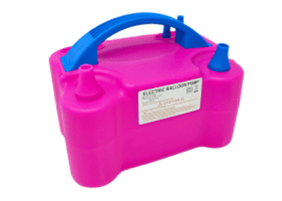 Bright pink and blue plastic container with handle and spouts.