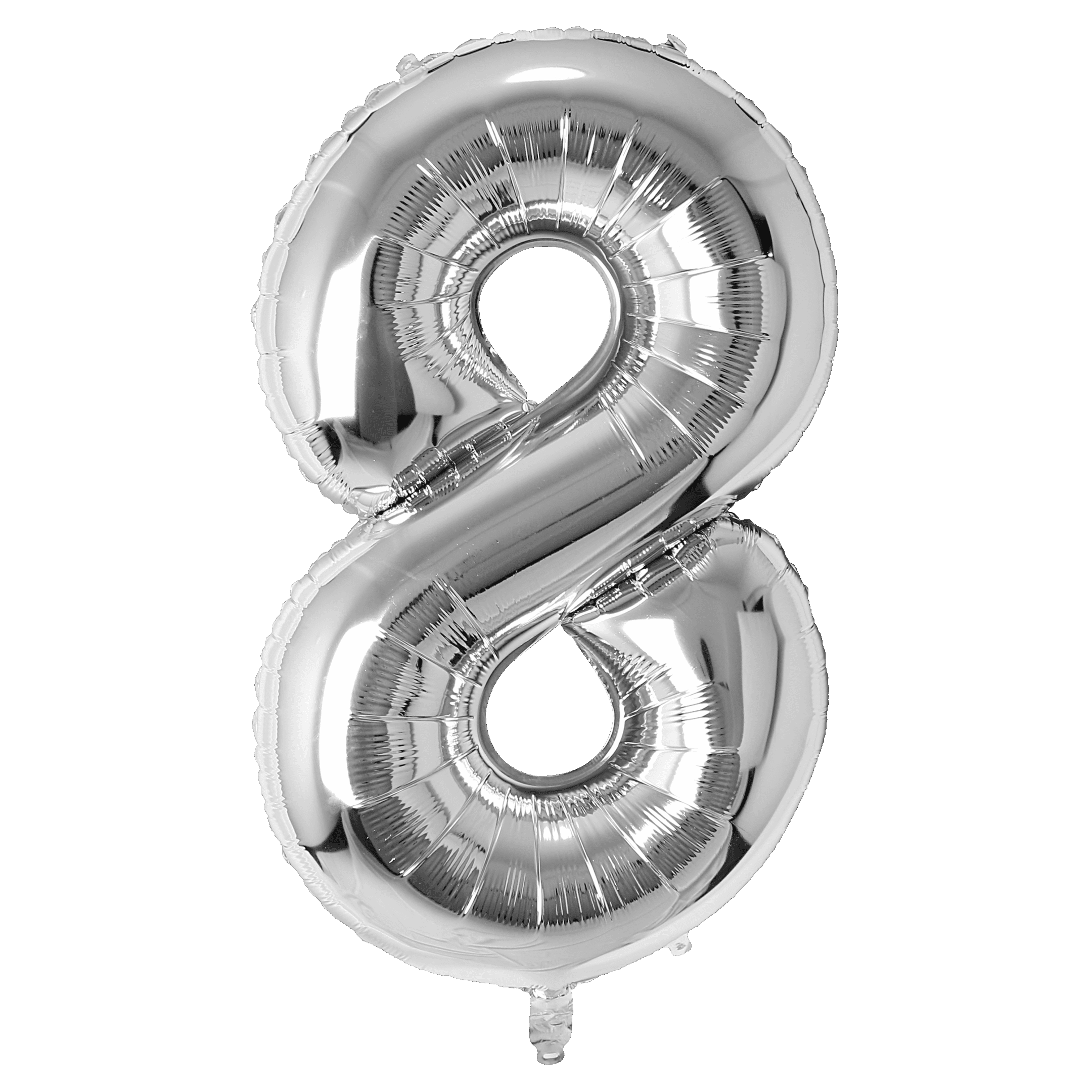Silver balloon shaped like the number 8.