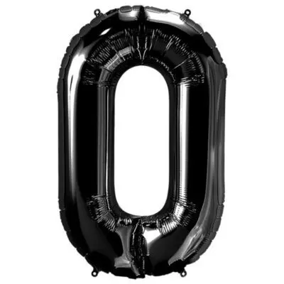 Black foil balloon shaped like number zero