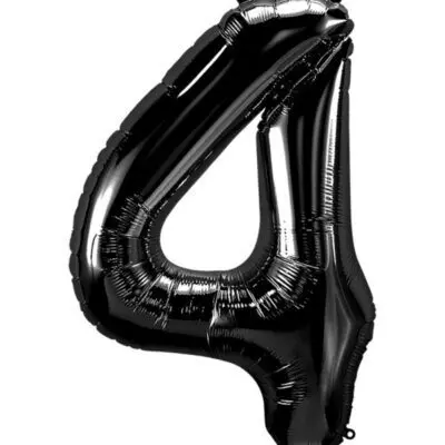 Black foil balloon shaped like number four