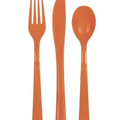 Pumpkin Orange Solid Assorted Plastic Cutlery  18ct